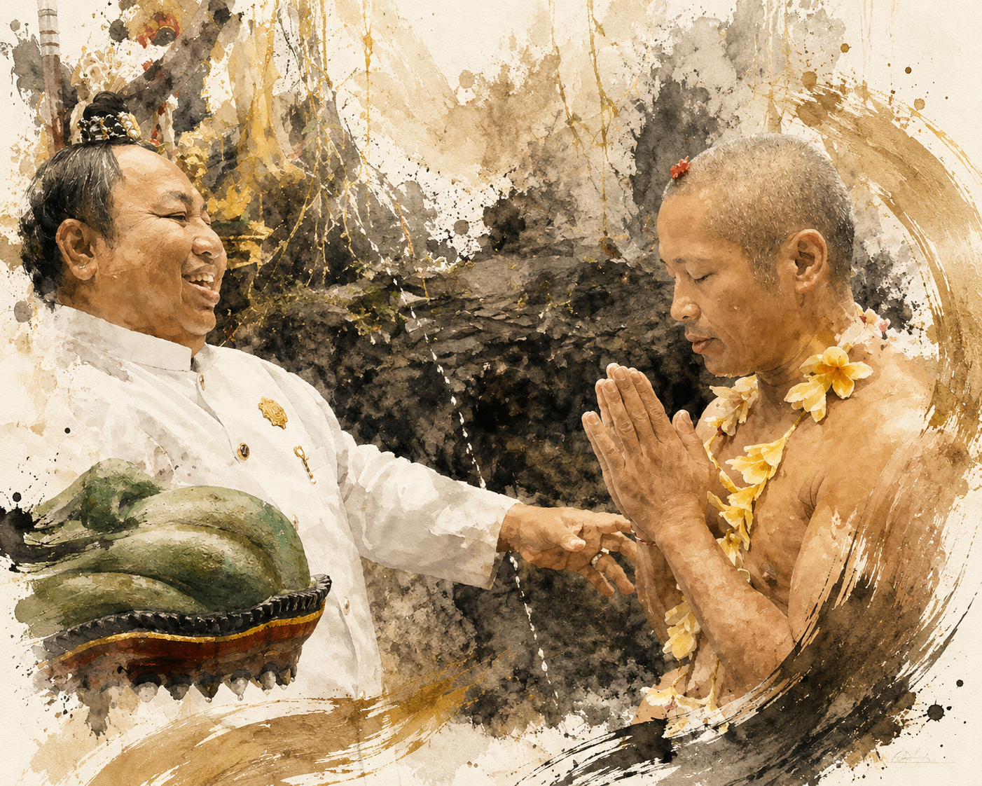 Melukat water-blessing scene at Ratu Nabe's private temple