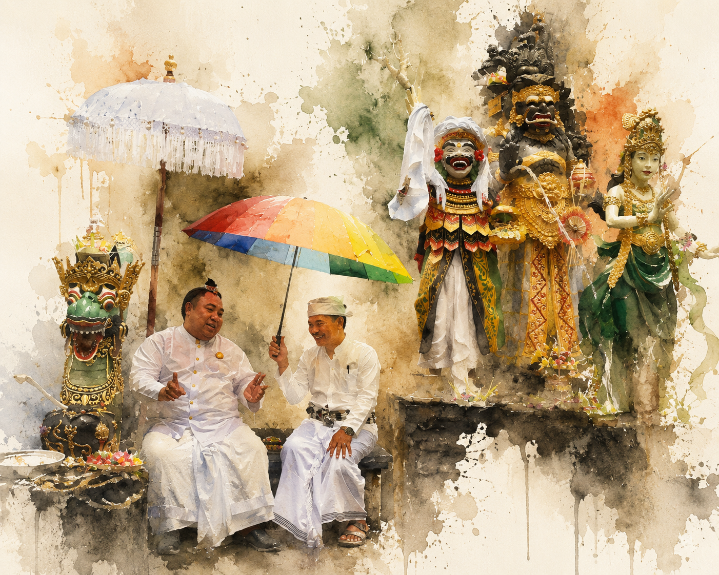 Ratu Nabe at melukat with his priest and the deities